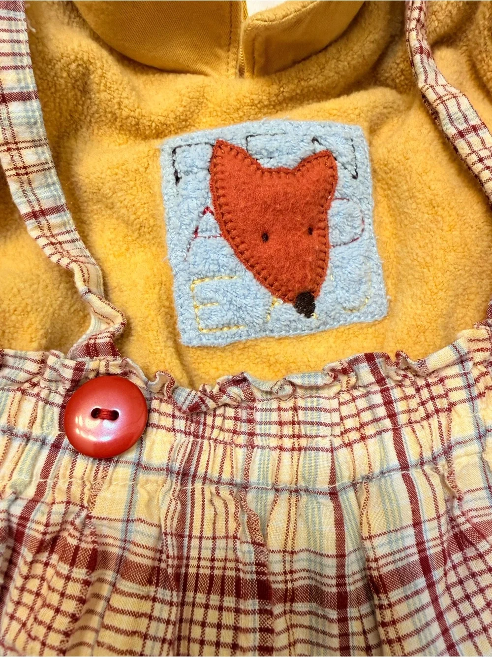 VTG 90s Babymini par Catimini Fleece Top Plaid Overalls Set 6M 67cm Fox French